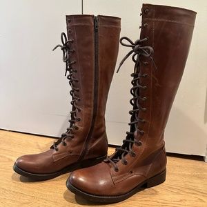 Frye Melissa Tall Brown Leather Lace Up Knee High Equestrian Vintage Riding Boot